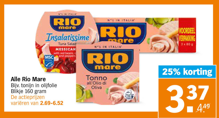 Rio Mare tonijn in blik folder aanbieding bij Albert Heijn - details