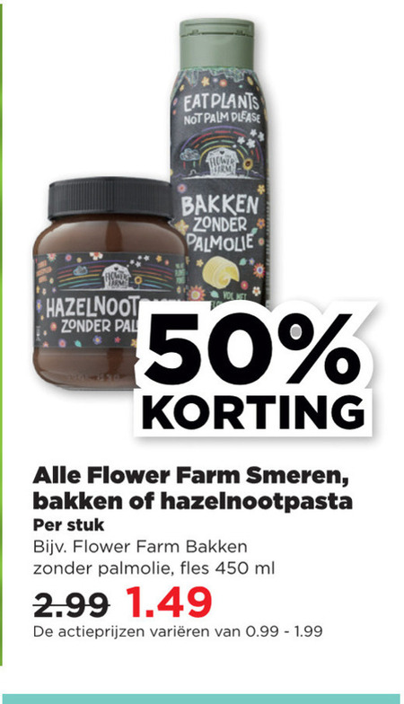 Flower Farm   margarine, hazelnootpasta folder aanbieding bij  Plus - details