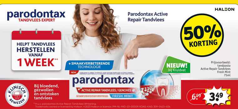 Paradontax   tandpasta folder aanbieding bij  Kruidvat - details