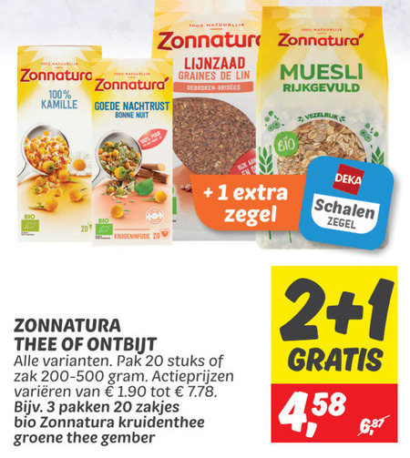 Zonnatura   thee, muesli folder aanbieding bij  Dekamarkt - details