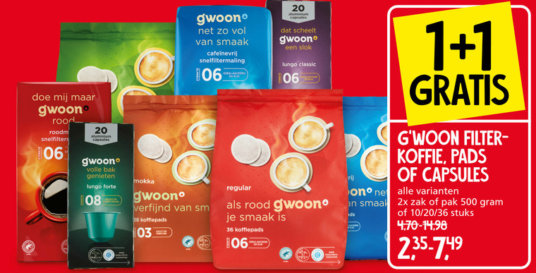 Gwoon   koffiepad, koffiecups folder aanbieding bij  Jan Linders - details