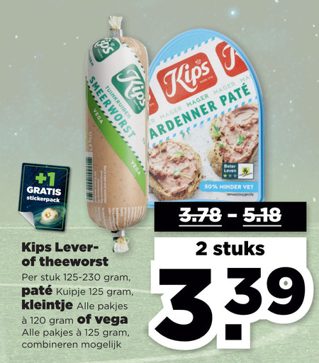 Kips   leverworst, pate folder aanbieding bij  Plus - details