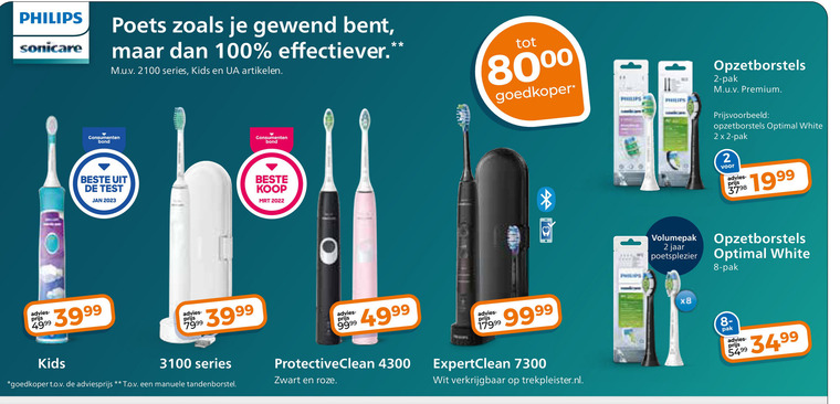 Philips   opzetborstel, electrische tandenborstel folder aanbieding bij  Trekpleister - details