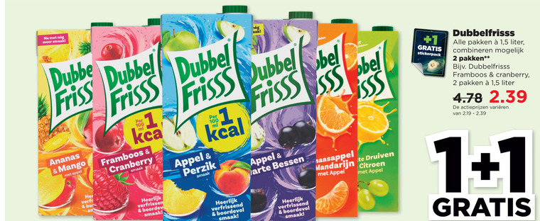 Dubbelfrisss fruitdrank folder aanbieding bij Plus - details