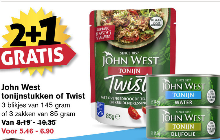 John West   tonijn in blik folder aanbieding bij  Hoogvliet - details