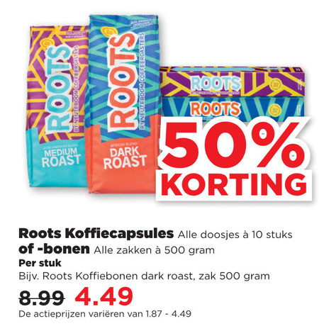Roots   koffiebonen, koffiecups folder aanbieding bij  Plus Vandaag - details