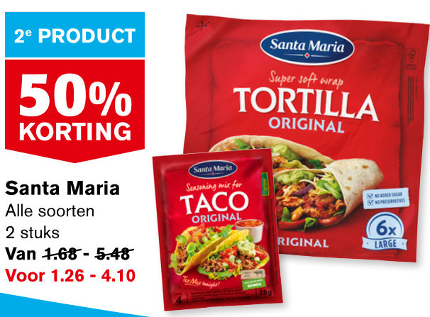 Santa Maria   taco, tortilla folder aanbieding bij  Hoogvliet - details