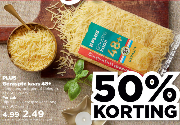 geraspte kaas folder aanbieding bij Plus details