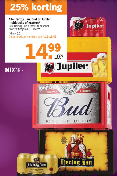 Bud   krat bier, blikje bier folder aanbieding bij  Albert Heijn - details