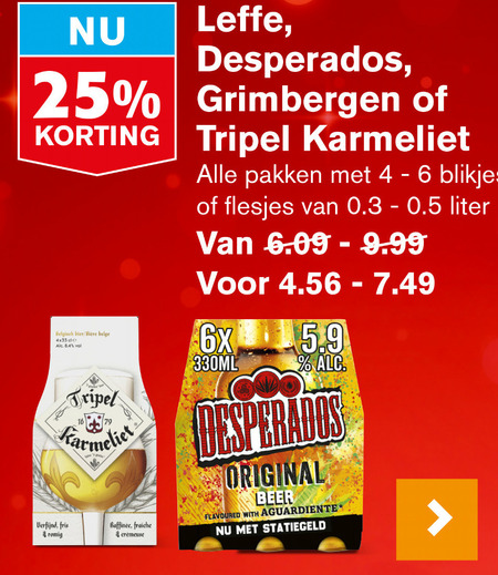 Grimbergen   blikje bier, speciaalbier folder aanbieding bij  Hoogvliet - details