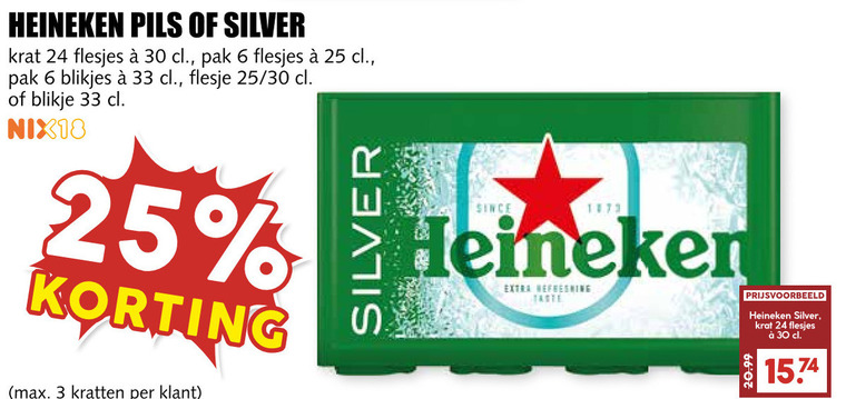 Heineken Silver   krat bier, blikje bier folder aanbieding bij  MCD Supermarkt Basis - details