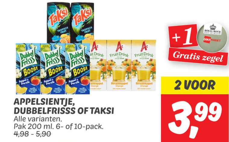 Dubbelfrisss   fruitdrank folder aanbieding bij  Dekamarkt - details