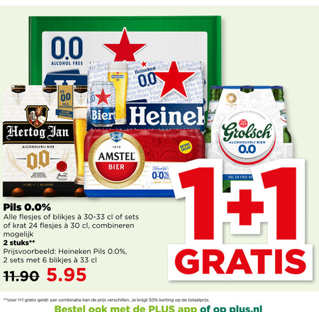 Heineken 0.0   krat bier, blikje bier folder aanbieding bij  Plus - details