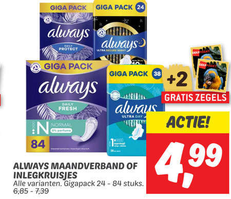 Always   maandverband, inlegkruisjes folder aanbieding bij  Dekamarkt - details