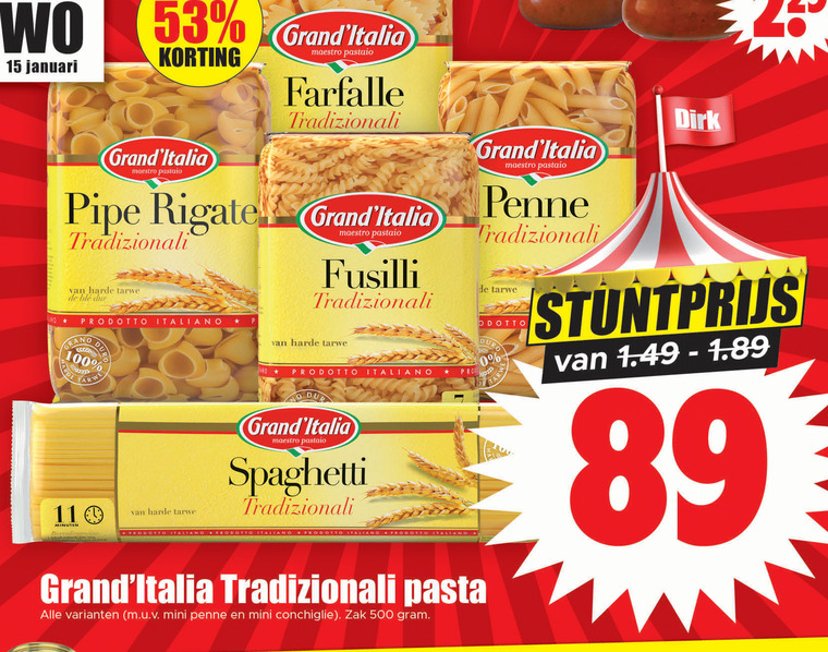 Grand Italia   pasta, fusilli folder aanbieding bij  Dirk - details