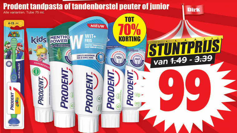 Prodent   tandenborstel, tandpasta folder aanbieding bij  Dirk - details