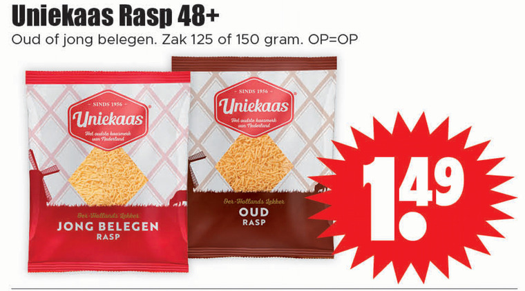 Uniekaas   geraspte kaas folder aanbieding bij  Dirk - details