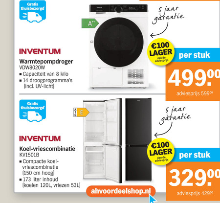 Inventum   koelvriescombinatie, warmtepompdroger folder aanbieding bij  Albert Heijn - details