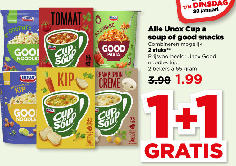 Unox   soep, noodles folder aanbieding bij  Plus - details