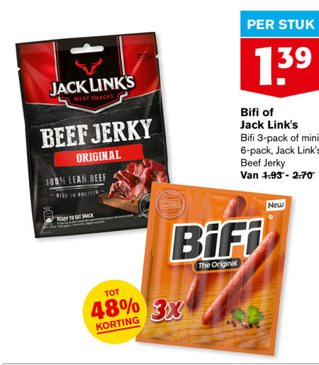 Jack Links   bierworstjes folder aanbieding bij  Hoogvliet - details