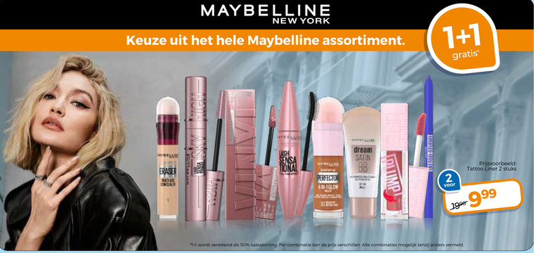 Maybelline   cosmetica, mascara folder aanbieding bij  Trekpleister - details