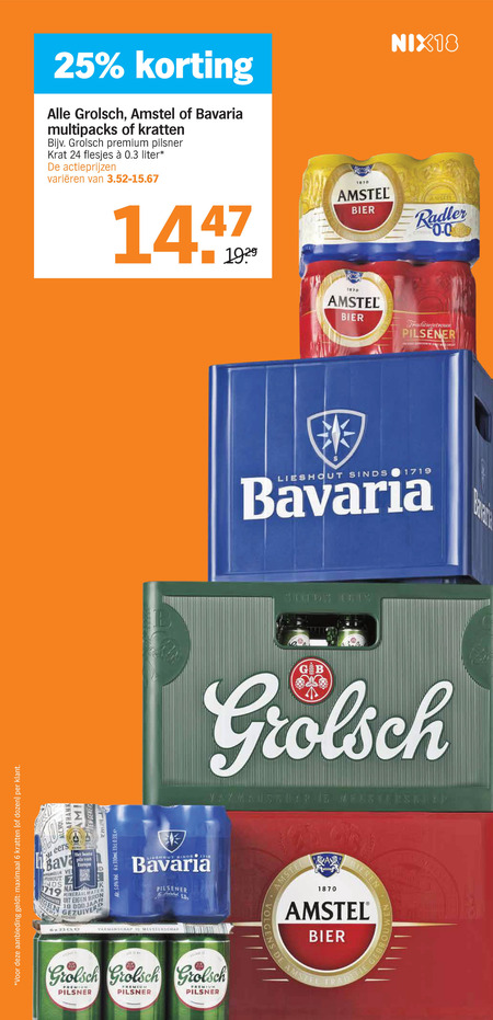 Grolsch   blikje bier, krat bier folder aanbieding bij  Albert Heijn - details