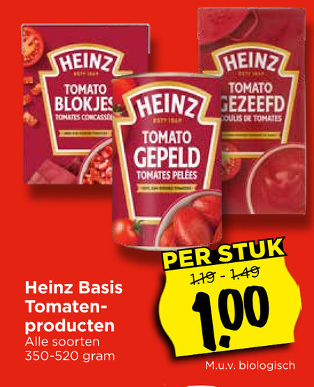 Heinz   tomatenblokjes, tomatenpuree folder aanbieding bij  Vomar - details