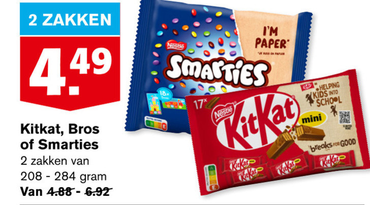 Bros   mini chocoladerepen folder aanbieding bij  Hoogvliet - details