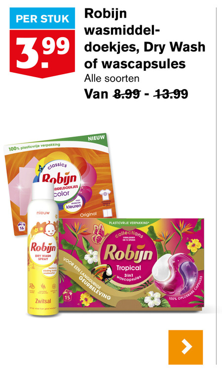 Robijn   wasmiddel folder aanbieding bij  Hoogvliet - details