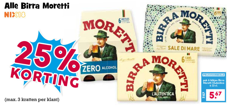 Birra Moretti   blikje bier, krat bier folder aanbieding bij  Boons Markt - details