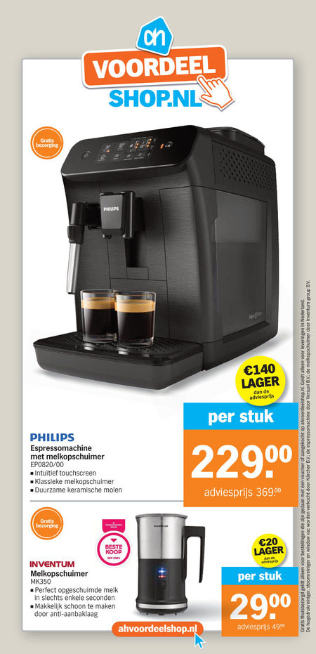 Philips   melkopschuimer, espressoapparaat folder aanbieding bij  Albert&nbsp;Heijn - details