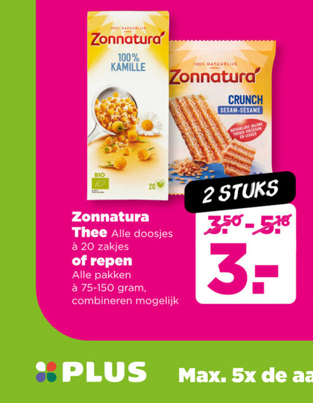Zonnatura   mueslireep, thee folder aanbieding bij  Plus - details