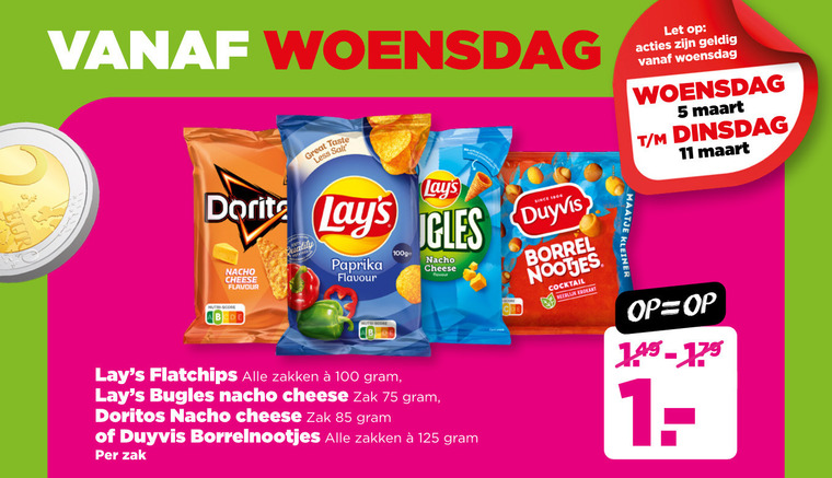 Lays   chips, borrelnootjes folder aanbieding bij  Plus - details