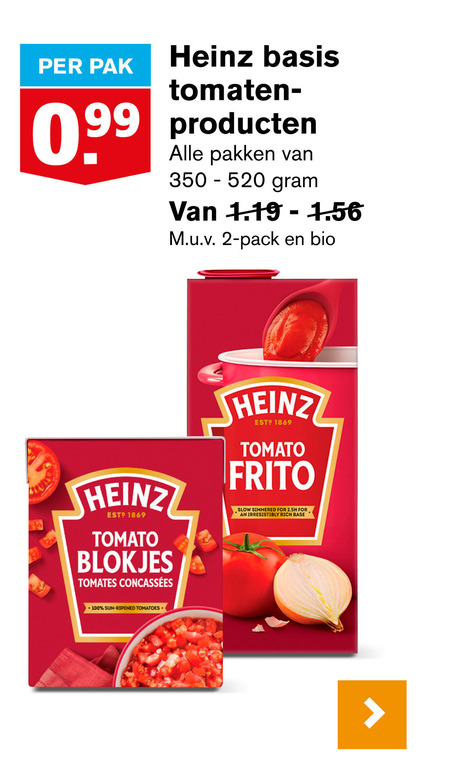 Heinz   tomatenpuree, tomatenblokjes folder aanbieding bij  Hoogvliet - details