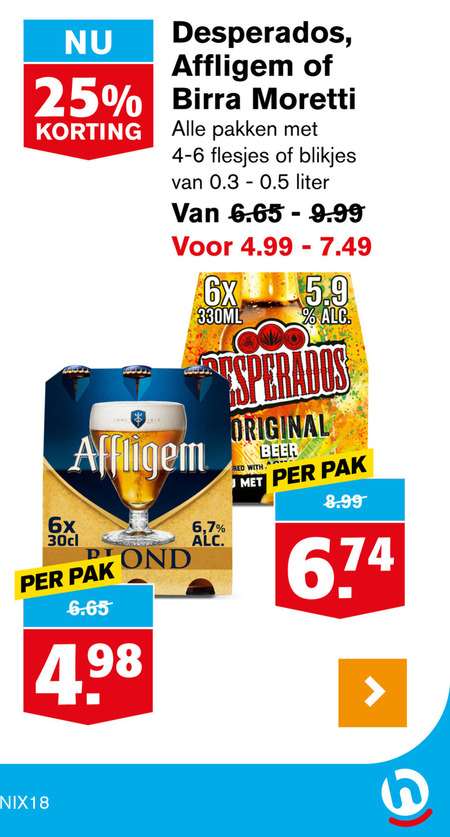 Affligem   blikje bier, speciaalbier folder aanbieding bij  Hoogvliet - details