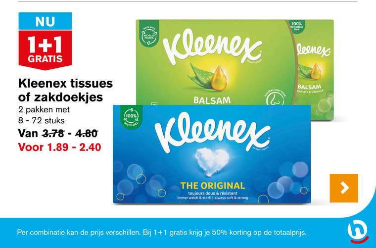 Kleenex   zakdoek, tissue folder aanbieding bij  Hoogvliet - details