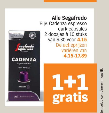 Segafredo   koffiecups, koffie folder aanbieding bij  Albert Heijn - details