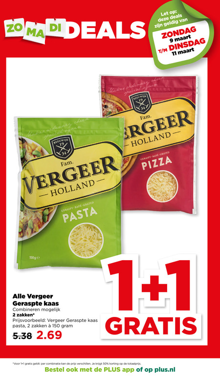 Vergeer   geraspte kaas folder aanbieding bij  Plus - details