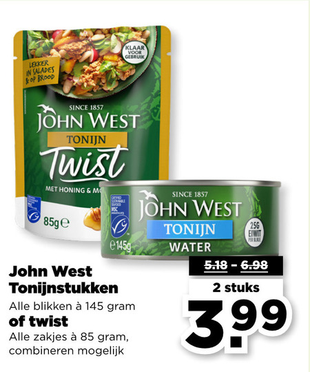 John West   tonijn in blik folder aanbieding bij  Plus - details