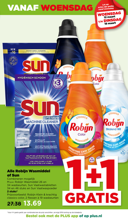 Sun   wasmiddel, vaatwasmiddel folder aanbieding bij  Plus - details