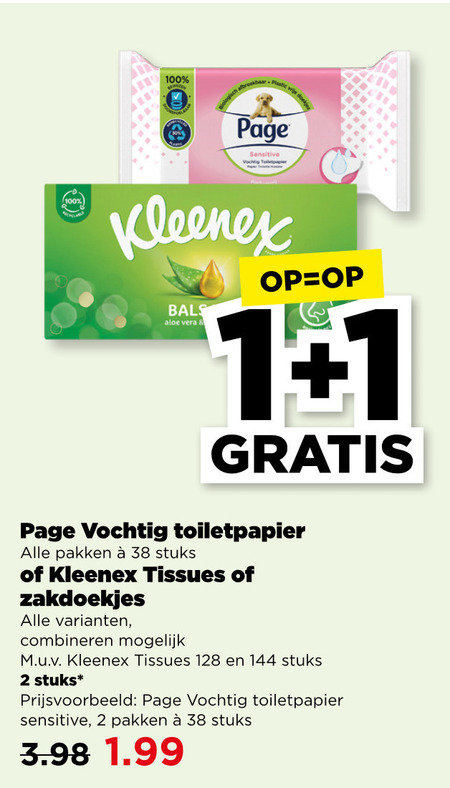 Kleenex   vochtig toiletpapier, tissue folder aanbieding bij  Plus - details