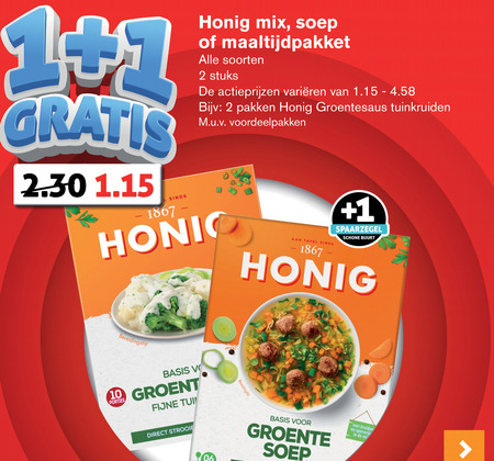 Honig   soep, maaltijdmix folder aanbieding bij  Hoogvliet - details