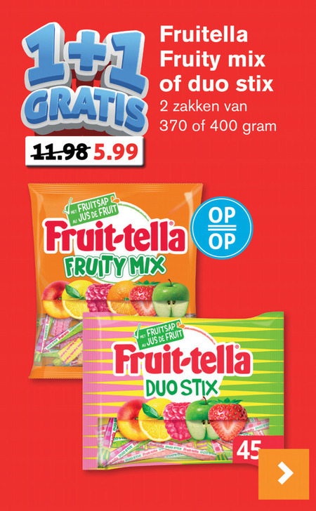 Fruit-Tella   snoep folder aanbieding bij  Hoogvliet - details