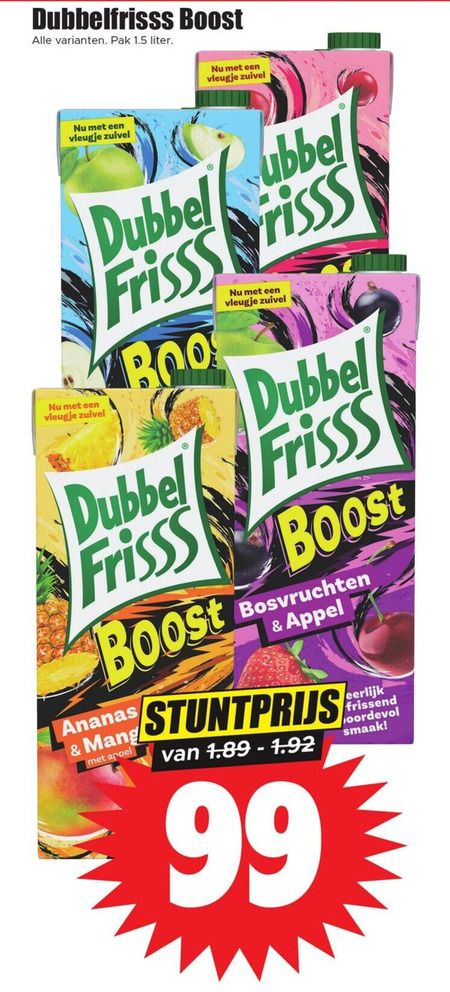 Dubbelfrisss   fruitdrank folder aanbieding bij  Dirk - details