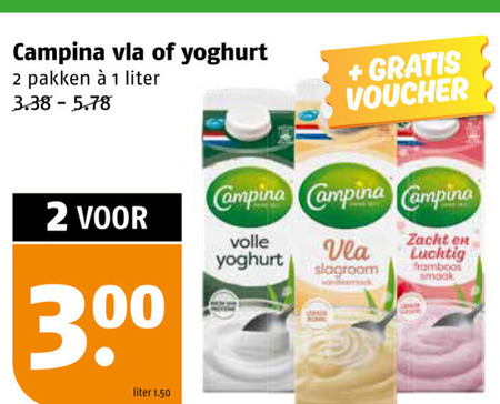 Campina   yoghurt, vla folder aanbieding bij  Poiesz - details