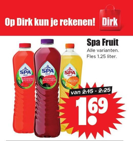 Spa en Fruit   fruitdrank folder aanbieding bij  Dirk - details