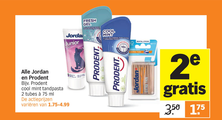 Jordan   tandpasta, tandenstokers folder aanbieding bij  Albert Heijn - details