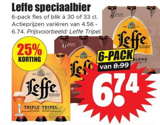 Leffe   speciaalbier, blikje bier folder aanbieding bij  Dirk - details