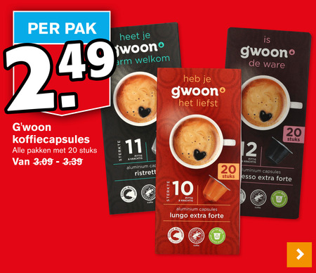 Gwoon   koffiecups folder aanbieding bij  Hoogvliet - details