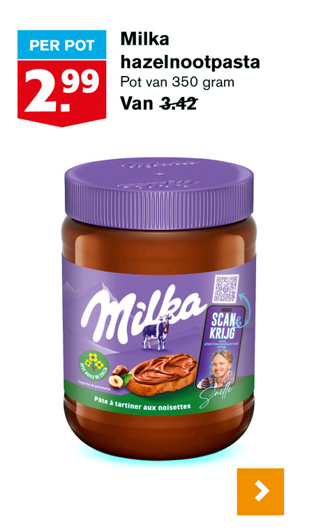 Milka   hazelnootpasta folder aanbieding bij  Hoogvliet - details